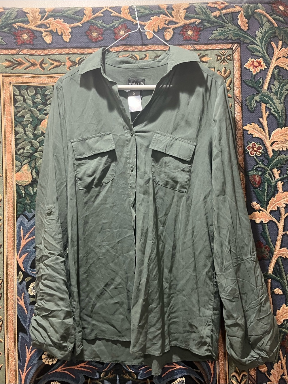 Lightweight Olive Green Button-Front Shirt